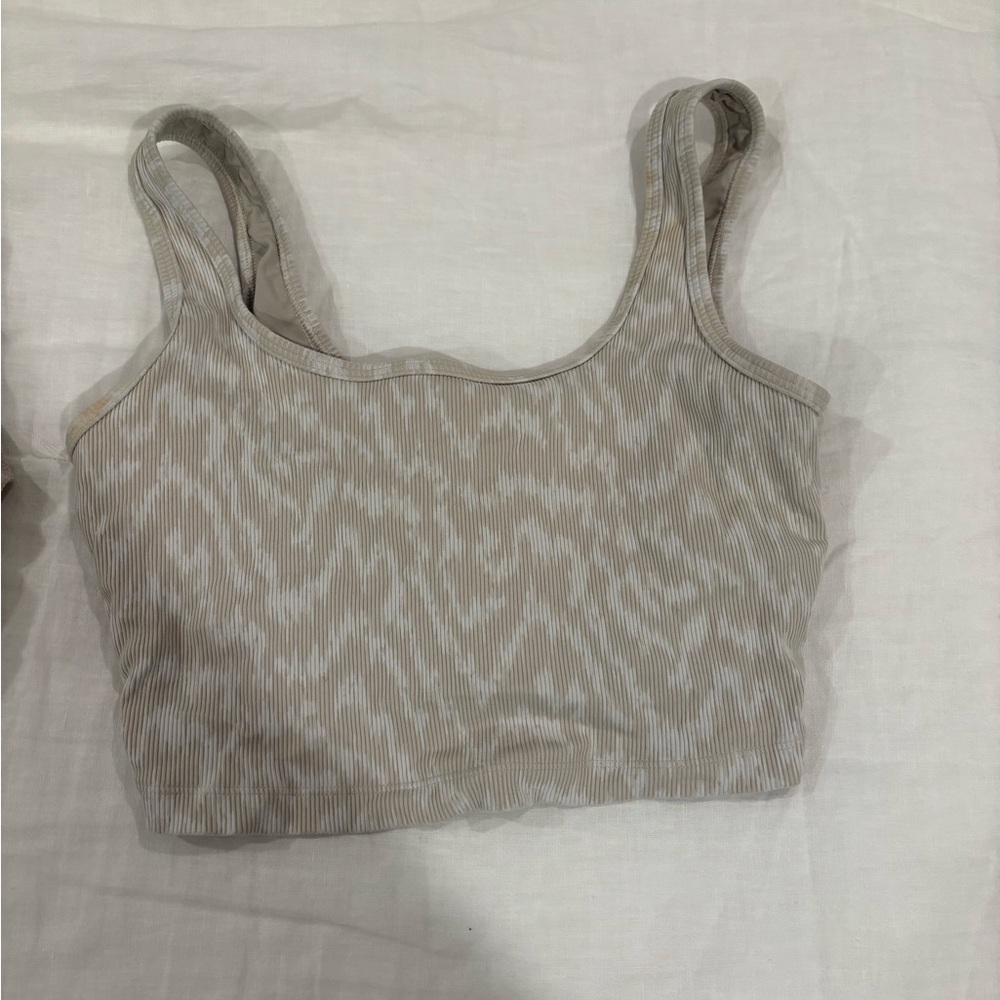Aerie Beige Patterned Long Sports Bra Top
